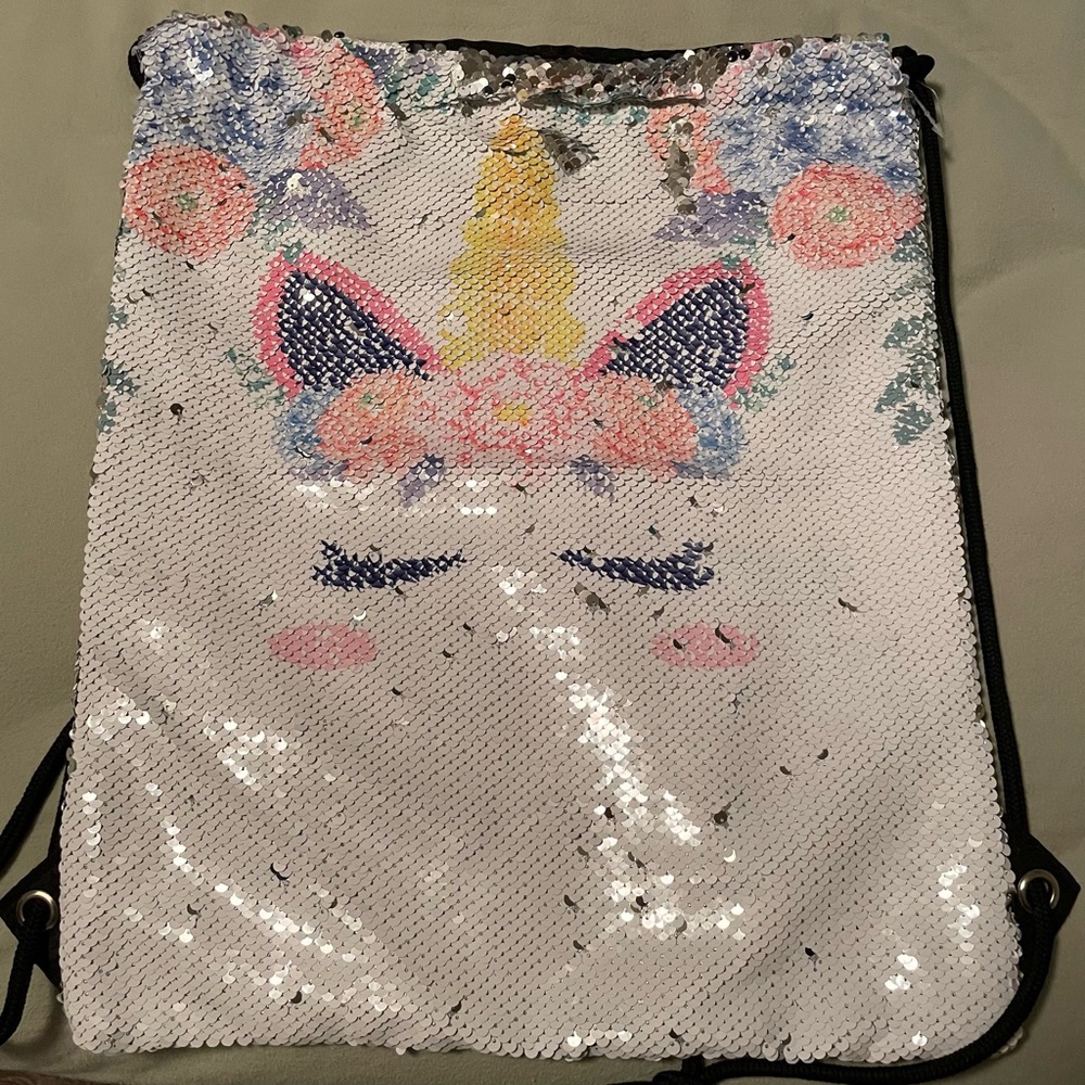 Brand new Flip Sequin Unicorn Drawstring Bag rainbow backpack